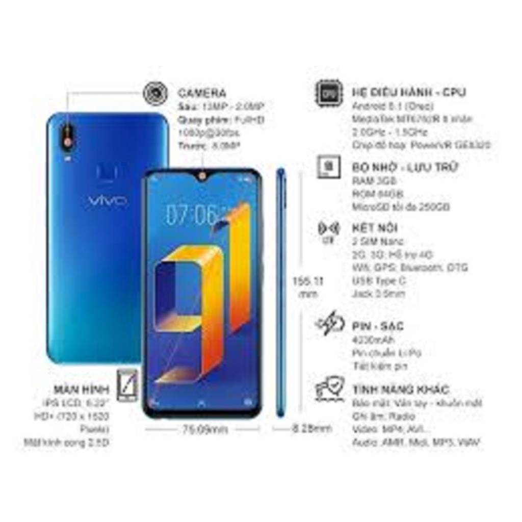 điện thoại Vivo Y91 2sim Chính Hãng, ram 6G bộ nhớ 128G mới, Chiến PUBG/Liên Quân Siêu Chất