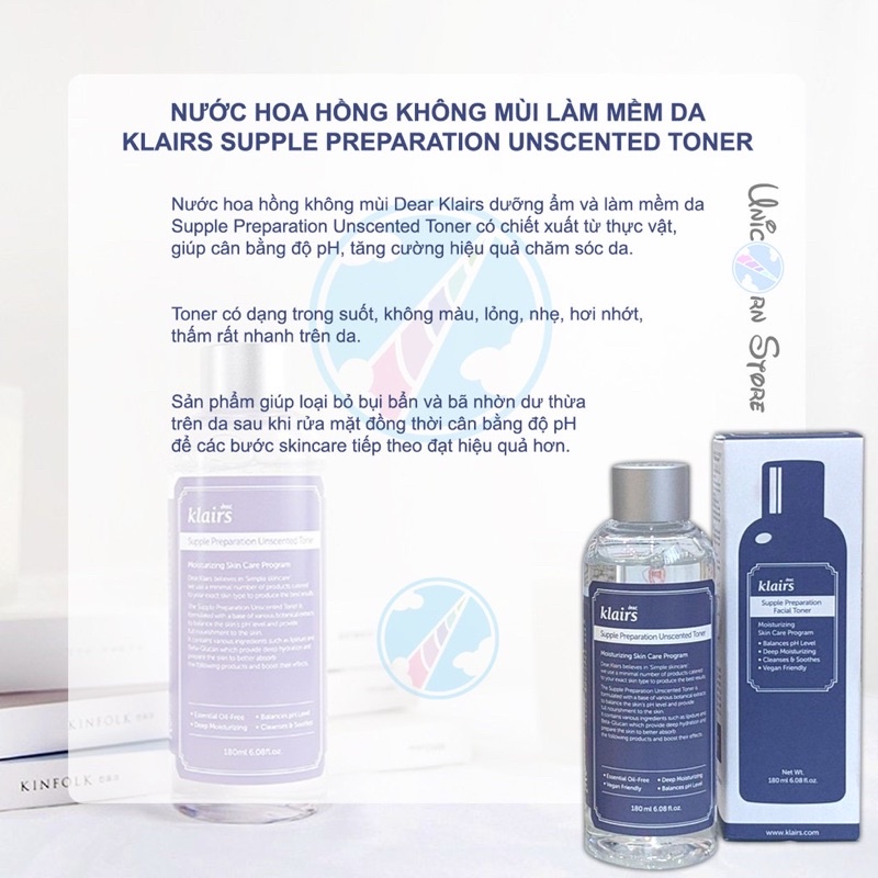 Nước Hoa Hồng KLAIRS Toner Dành Cho Da Nhạy Cảm Giảm Mụn Dưỡng Ẩm Da Supple Preparation Facial (180ml)