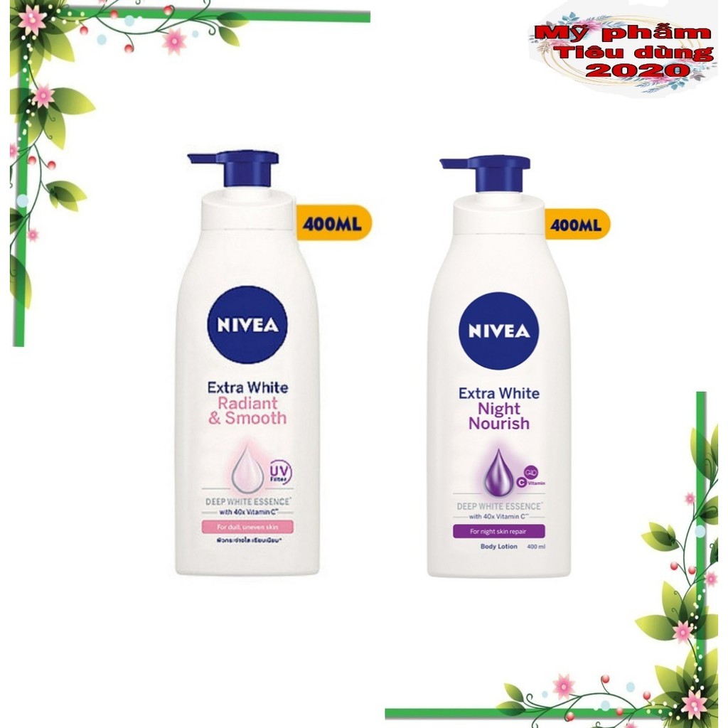 Bộ đôi Sữa dưỡng thể NIVEA trắng da mềm mịn Ngày 400ml & Đêm 400ml