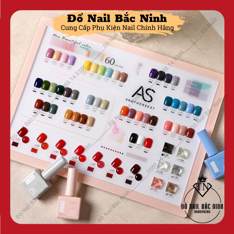 Set Sơn Gel AS 60 Màu Chính Hãng Chất Sơn Siêu Đặc, Bóng , Mướt - Tặng Kèm Base , Top , Cứng Móng Và Bảng Màu