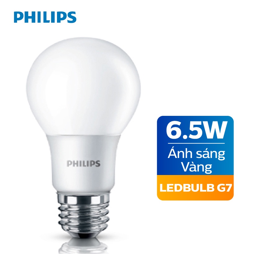 SP KHÔNG VỎ HỘP - Bóng đèn LED Philips 6.5W siêu sáng tiết kiệm điện 3000K E27 A60 - Ánh sáng vàng
