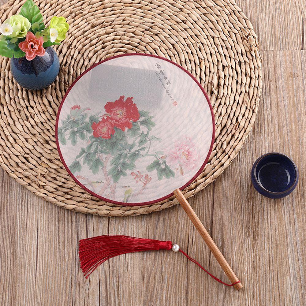 Quạt Tròn Có Tua Rua Thêu Họa Tiết Cổ Điển Làm Đạo Cụ Chụp Ảnh Studio