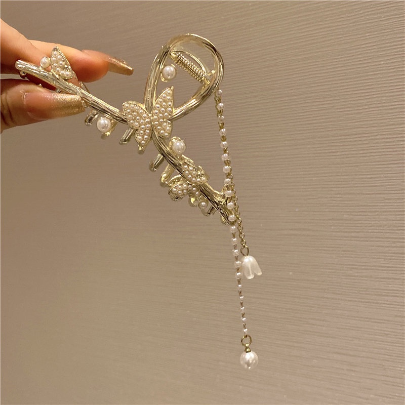 Kẹp Tóc Tua Rua Đính Ngọc Trai Bằng Kim Loại Kiểu Cổ Điển 202