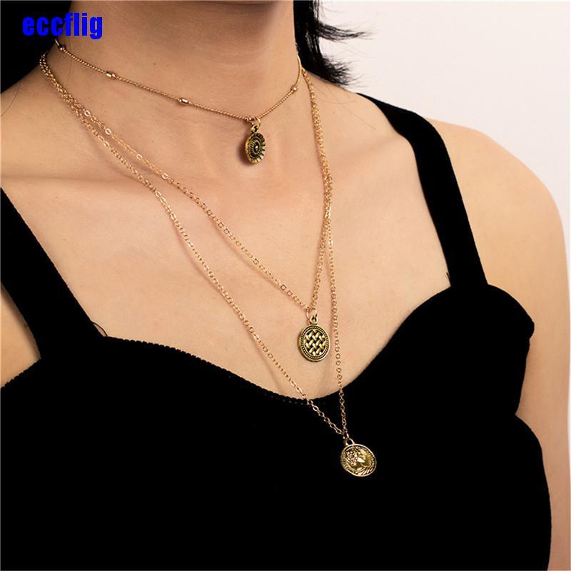 ECC Simple alloy portrait medal multi level Necklace