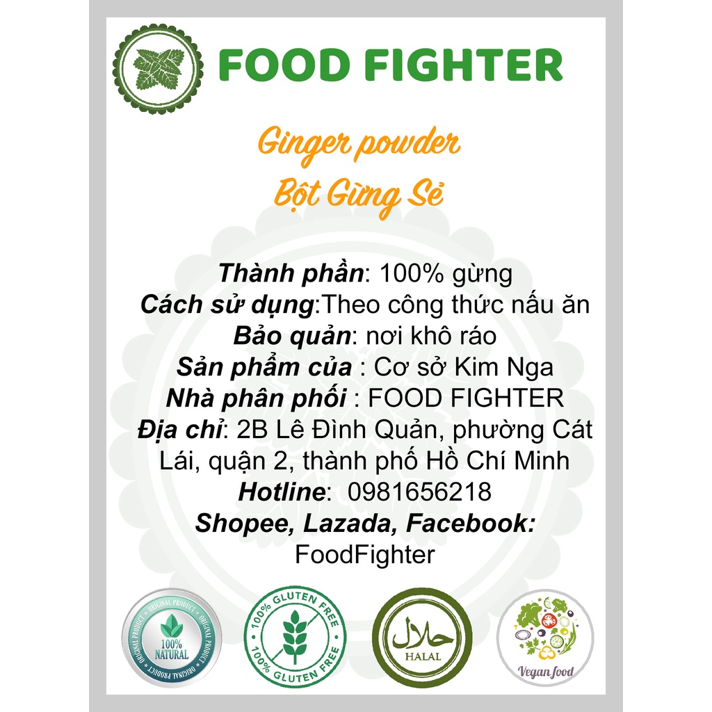 Ginger powder - Bột Gừng Sẻ nguyên chất không pha trộn ướp thịt cá hũ 120ml