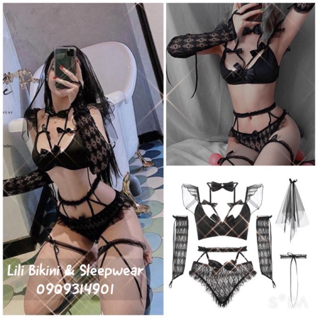 Bộ đồ ngủ gợi cảm - đồ ngủ sexy cosplay, set bra Cô dâu Trắng, Đen Huyền Bí, Cosplay Halloween, chụp hình studio | BigBuy360 - bigbuy360.vn