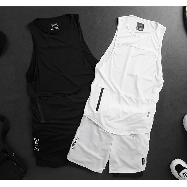 Bộ đồ tập gym nam tanktop ASRV kết hợp quần tập gym nam 2 lớp và áo gym 3 lỗ nam