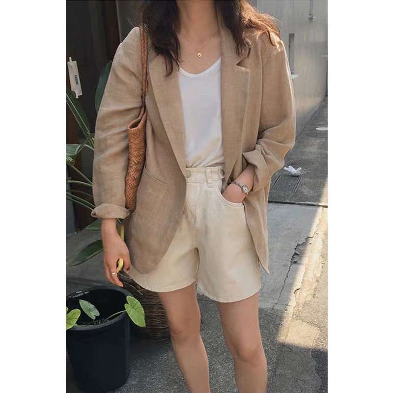 Áo khoác blazer chất cotton thiết kế dáng rộng thanh lịch hợp thời trang | BigBuy360 - bigbuy360.vn