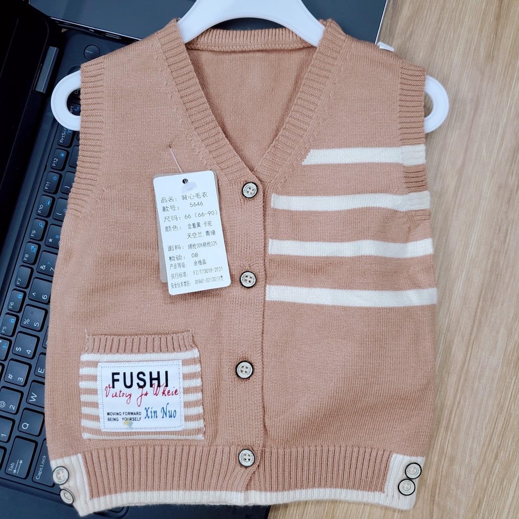 5646 Áo gile len bé trai phối kẻ hàng quảng châu loại 1 mềm mịn (7-13kg)
