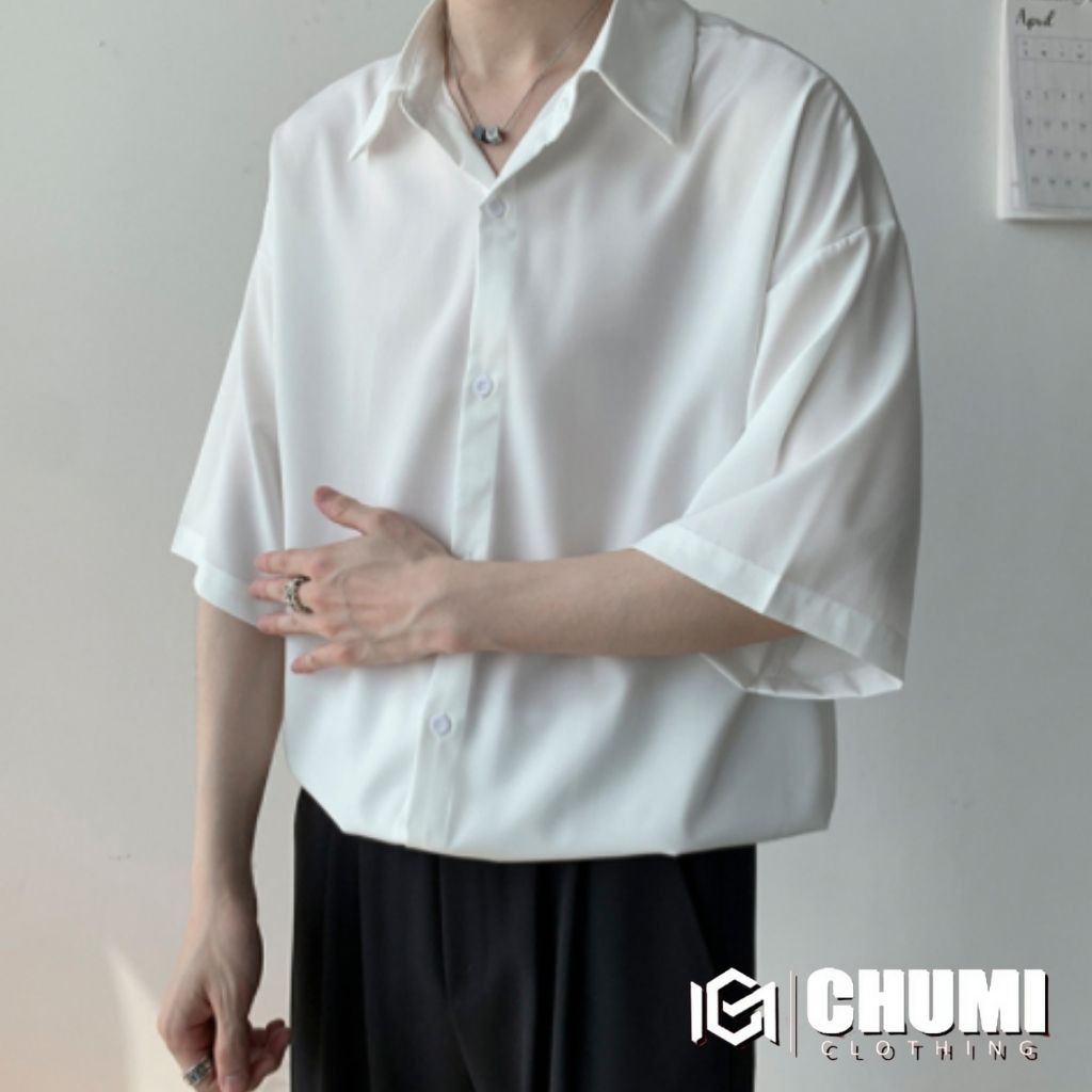 Áo sơ mi tay lỡ CHUMI unisex basic nam nữ vải lụa phong cách hàn quốc ullzang cm028