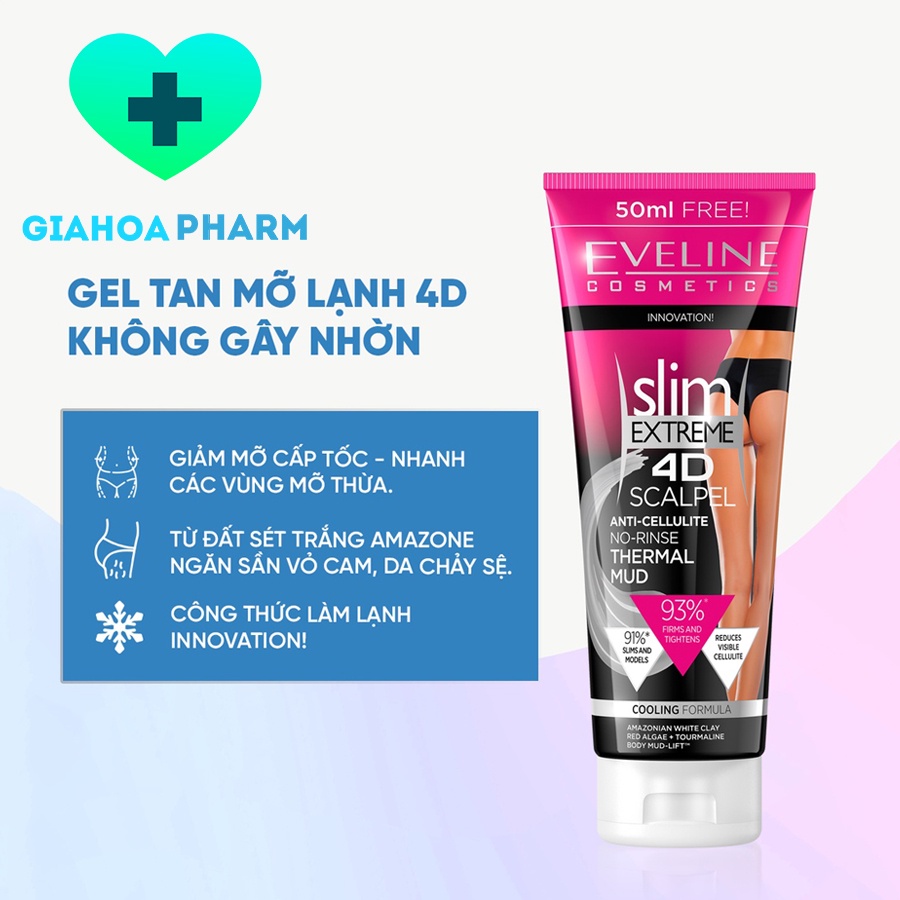 Gel tan mỡ lạnh Eveline Cosmetics Slim Extreme 4D không nhờn 250ml
