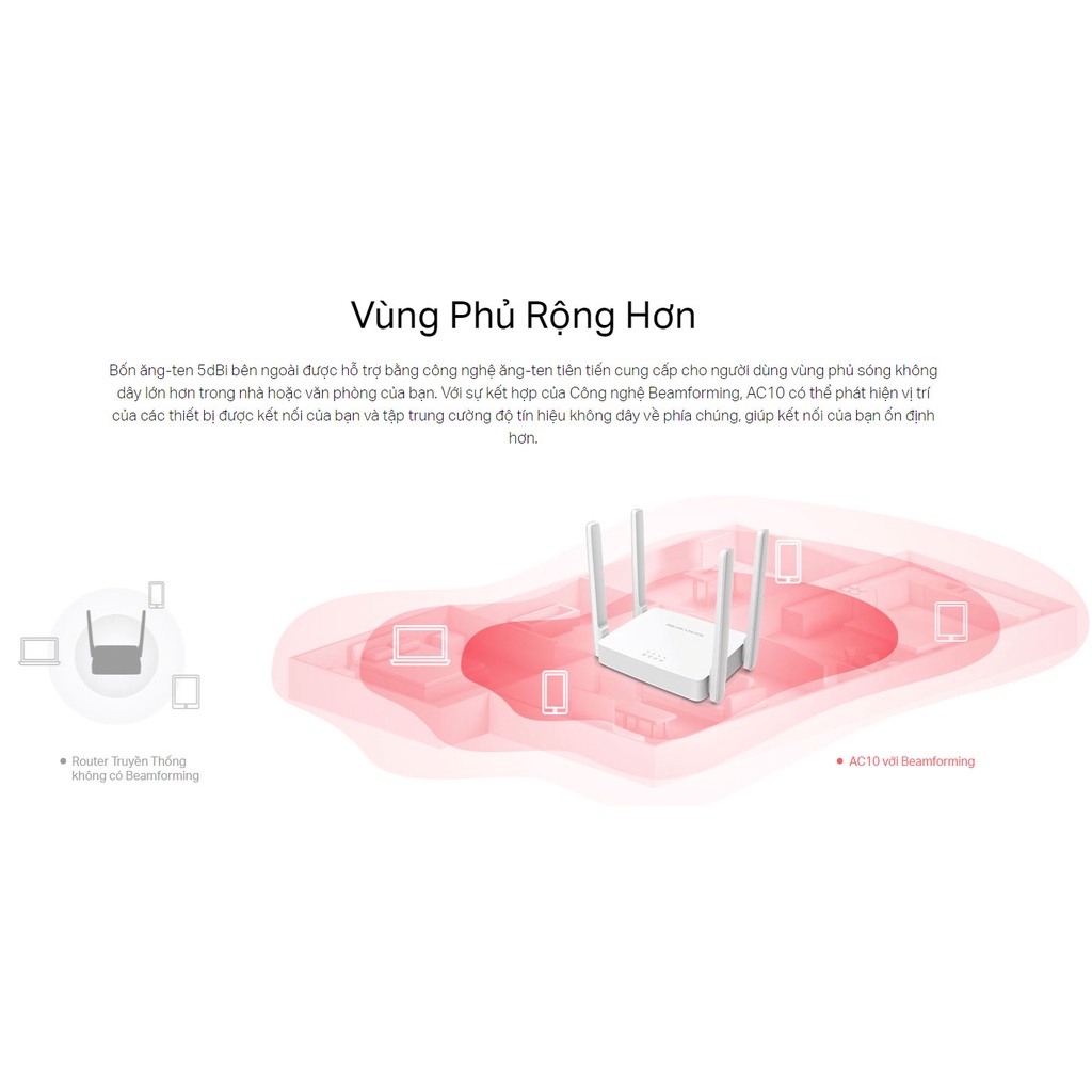 ROUTER WIFI MERCUSYS AC10 - Router Wi-Fi Băng Tần Kép AC1200