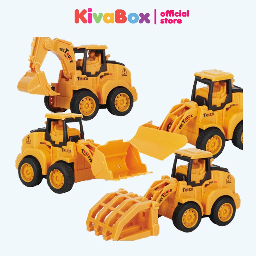 Xe máy xúc đồ chơi cho bé Kivabox, đồ chơi trẻ em, bền bỉ, an toàn