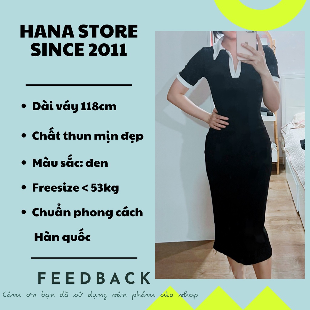Đầm nữ dáng dài cổ bẻ, váy polo body dáng dài màu đen