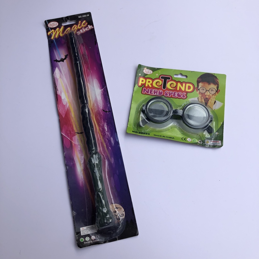 Bộ 2 sản phẩm kính, gậy phép thuật phù thủy Harry Potter cho bé hóa trang halloween