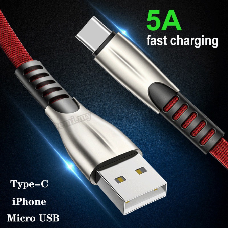 Cáp sạc nhanh USB type-C Micro Lightning 5A cho Huawei IPhone Xiaomi