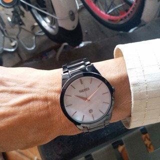 Đồng hồ nam SKMEI khung thép đen lịch lãm sang trọng mẫu hot chống nước  - Tặng vòng tay tỳ hưu