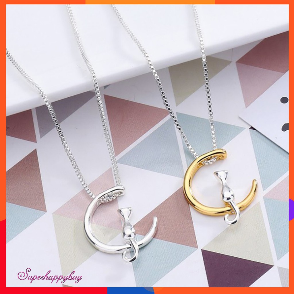 Dây chuyền hình mèo và mặt trăng đáng yêu dành cho nữ