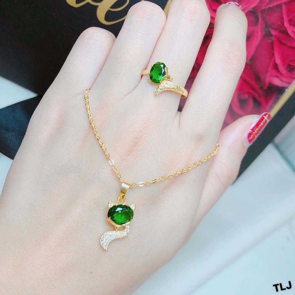 Bộ trang sức bạc mặt hồ ly si vàng 18K