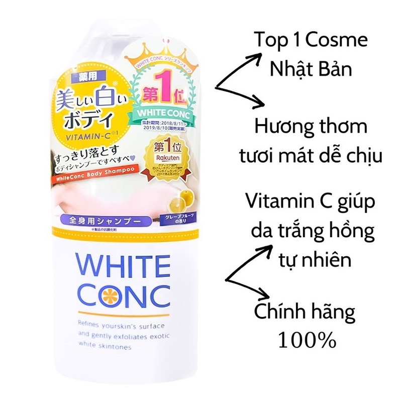 Sữa tắm trắng da toàn thân White Conc Body Shampoo 360ml - 600ml