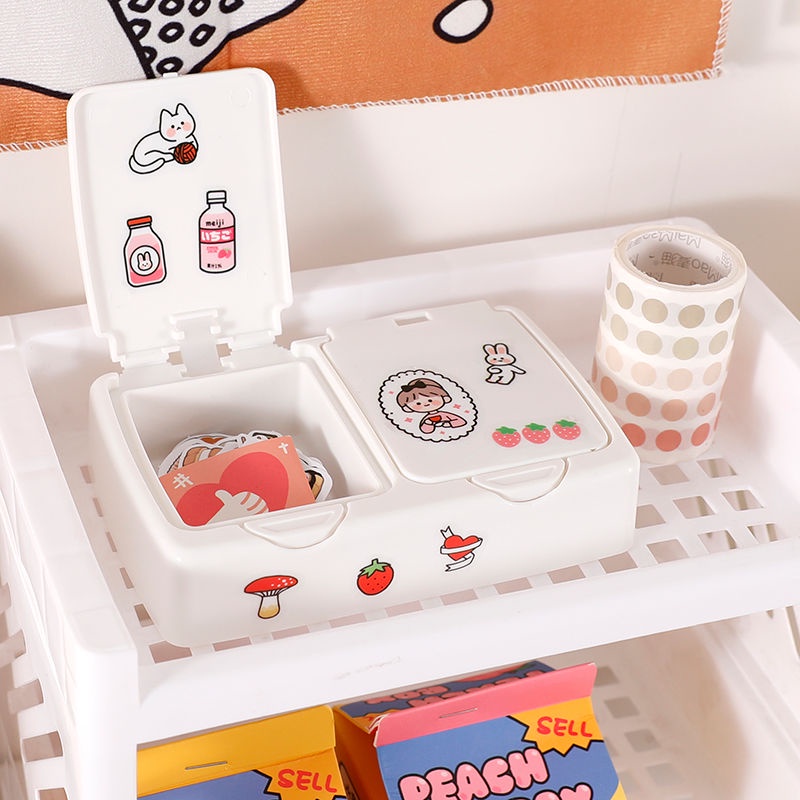 Hộp Đựng Sticker, Đựng Phụ Kiện Nhỏ Bấm Nút Tặng Kèm Sticker Cute