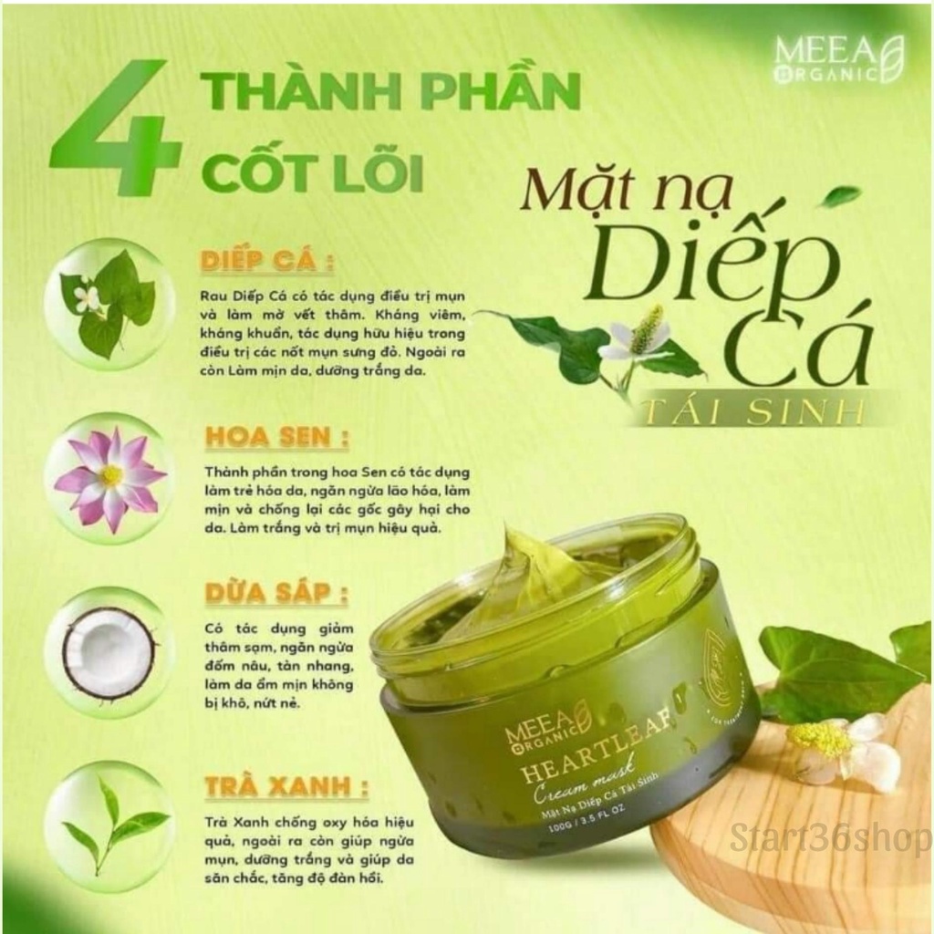 Mặt nạ dưỡng da start36 mặt nạ diếp cá tái sinh Meea Organic dưỡng trắng mờ thâm nám giảm mụn phục hồi da toàn diện 120g | BigBuy360 - bigbuy360.vn