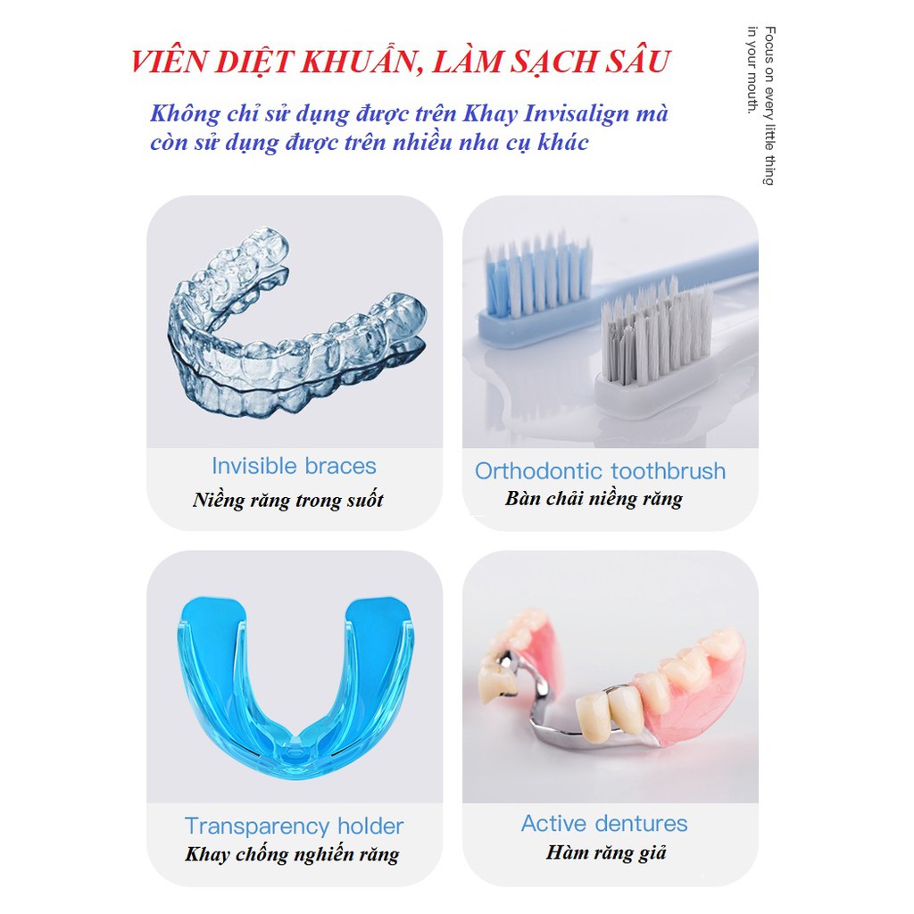 Lẻ Viên Làm trắng, diệt khuẩn hằng ngày cho khay niềng răng trong suốt INVISALIGN, tẩy khay niềng răng, tẩy máng niềng