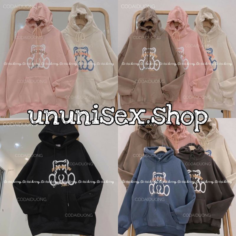 Áo hoodie mũ nỉ bông in gấu tay bồng thời trang UNUNISEX