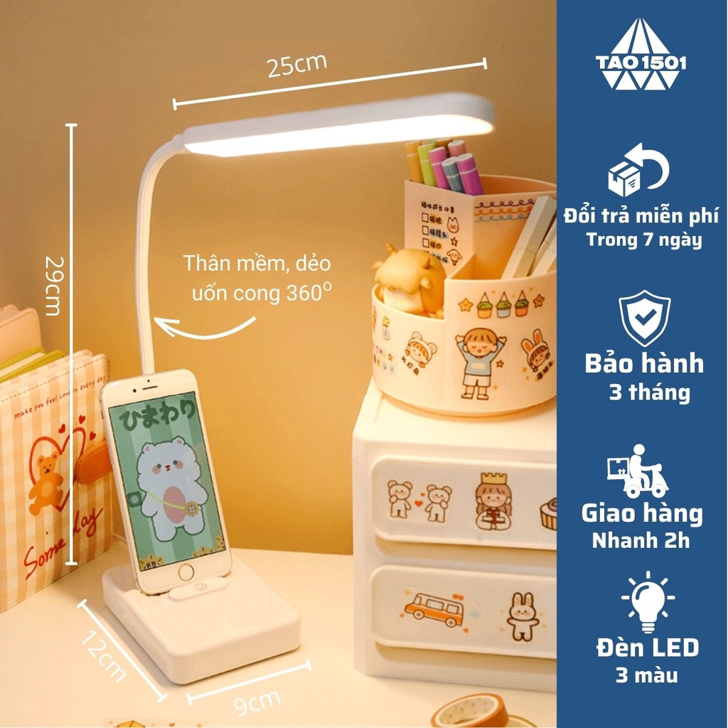 Đèn học tích điện thông minh 3 chế độ ánh sáng thay đổi cường độ ánh sáng theo ý thích