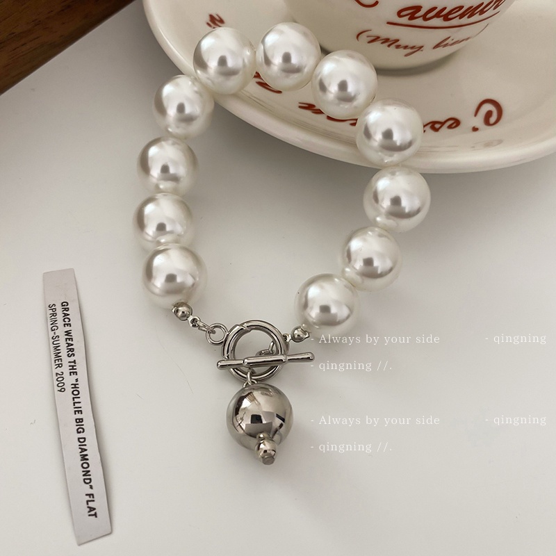 DREJEW Vòng đeo tay đính hạt ngọc trai giả hình chữ T phong cách Pháp cổ điển độc đáo