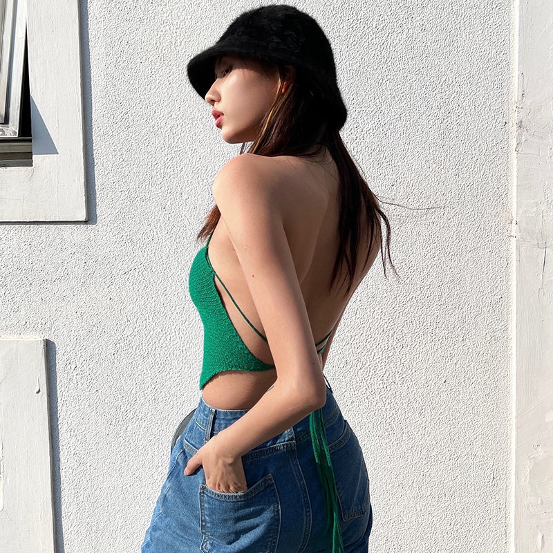 Áo dệt kim Pure Cube hai dây dáng ôm phong cách Âu Mỹ thời trang cho nữ