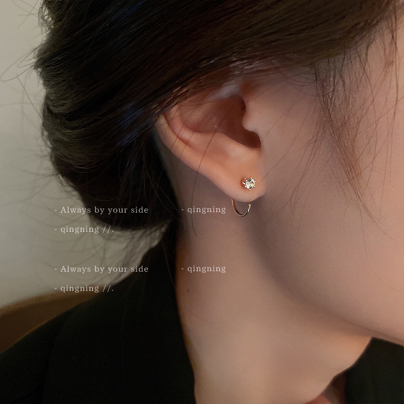 DREJEW Khuyên tai bạc đính đá zircon hình học đơn giản phong cách Hàn Quốc thời trang độc đáo cho nữ