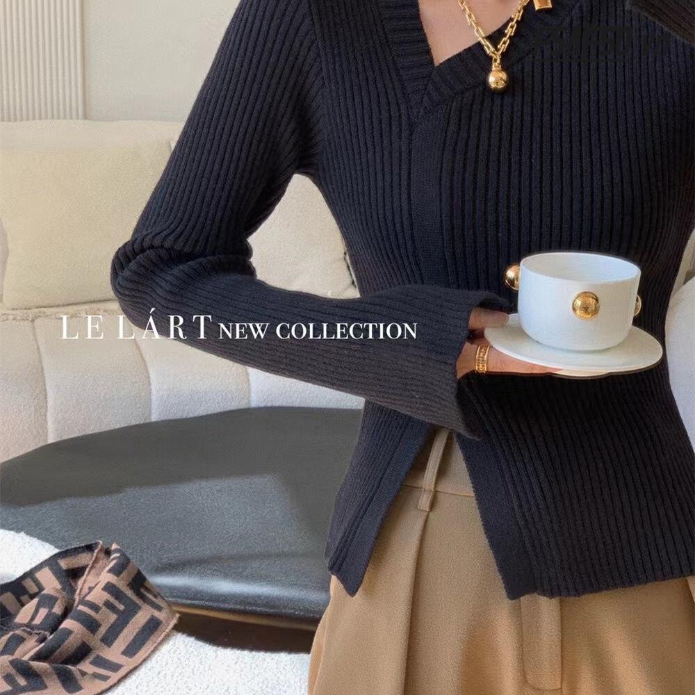 Áo Len Nữ Dài Tay Cổ Chữ V Xẻ Tà Thời Trang