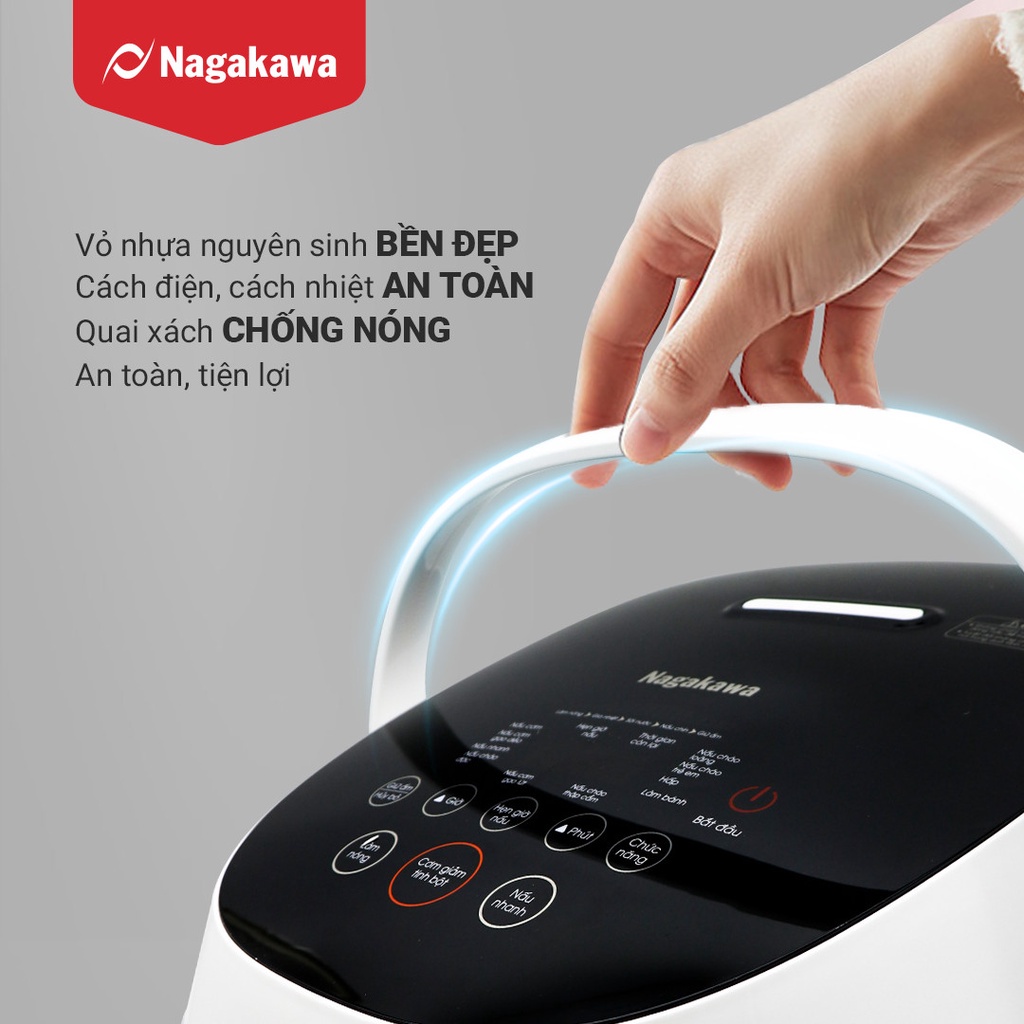 Nồi Cơm Điện Tách Đường 1.2L Nagakawa NAG0136 Cho Người Giảm Cân, Tiểu Đường Bảo Hành 24 Tháng