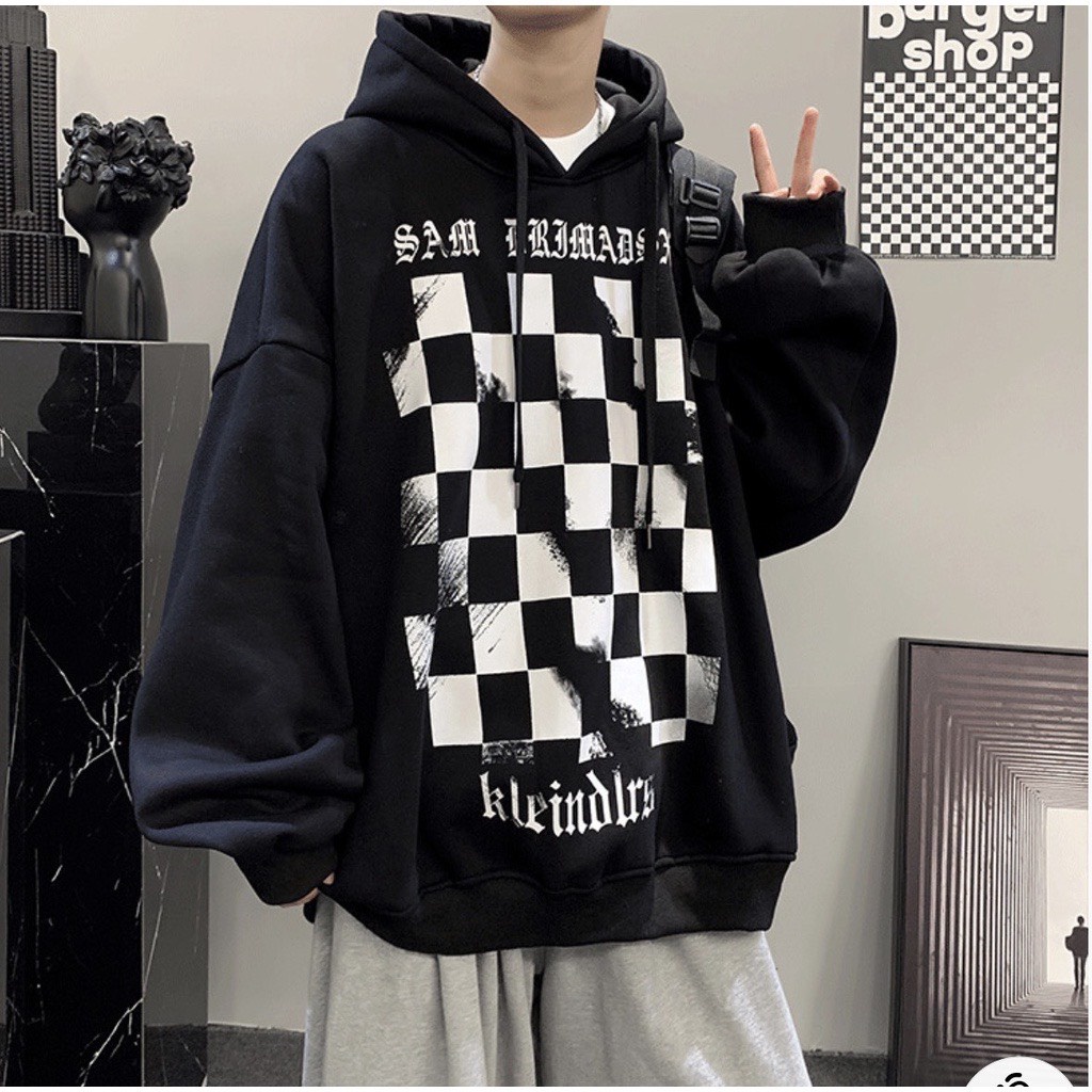 Áo hoodie nỉ bông siêu dày in hình họa tiết CARO phong cách hàn xẻng nam nữ m,ặc đều đẹp