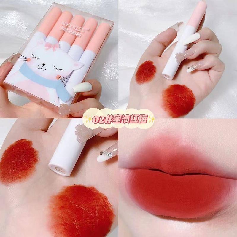 [Hàng mới về] Set 5 thỏi son kem lì mini mềm mịn như nhung chống thấm nước lâu trôi thiết kế dễ thương
