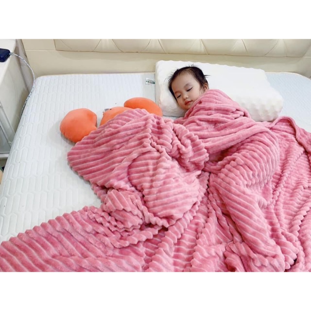 Chăn nhung tuyết kẻ tăm, chăn văn phòng hàng cao cấp, nhiều màu siêu mềm mịn