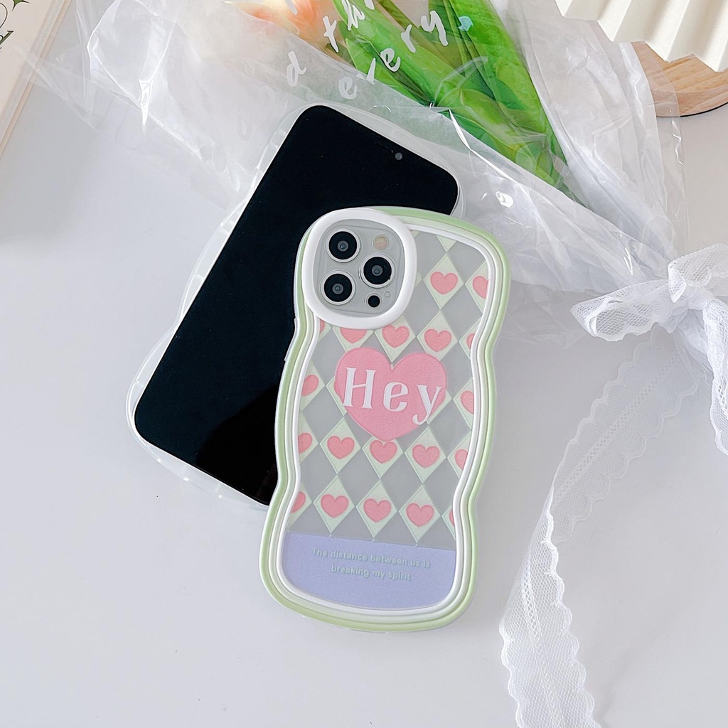Ốp Điện Thoại Silicon Tpu Mềm Chống Sốc Họa Tiết Trái Tim Viền Gợn Sóng Cho iPhone 11 12 13 pro max xr x xsmax