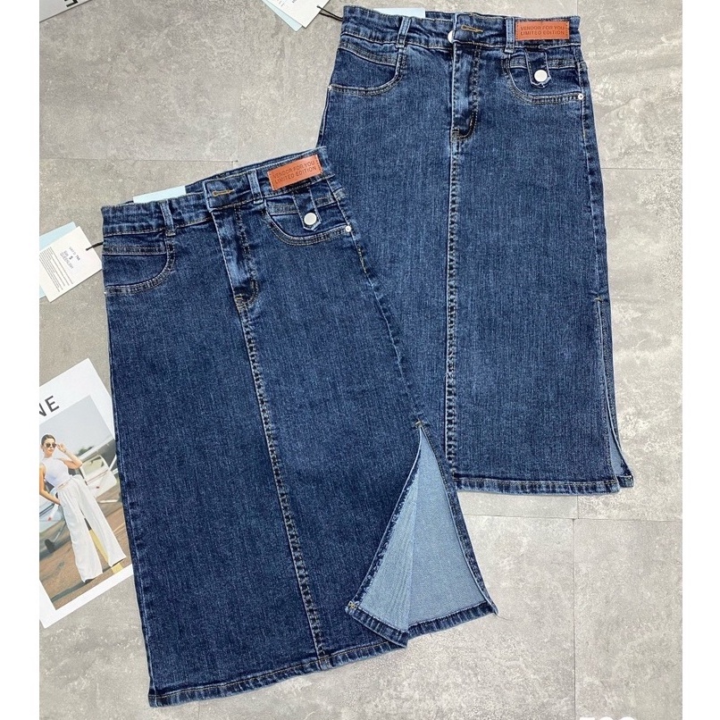 Chân váy bò lưng cao dáng dài basic, chân váy jeans dài xẻ bên sườn Kiểu Hàn Quốc Thiết Kế Đơn Giản Cho Nữ M3562