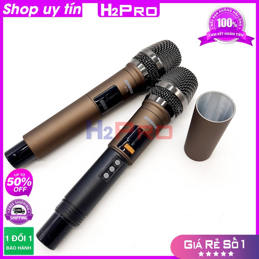 [RẺ VÔ ĐỊCH] Đôi Micro ko dây cao cấp SHUAE K10 H2PRO, Micro karaoke cầm tay giá thấp, tặng 3 pin sạc, 2 đôi pin và 2 Si