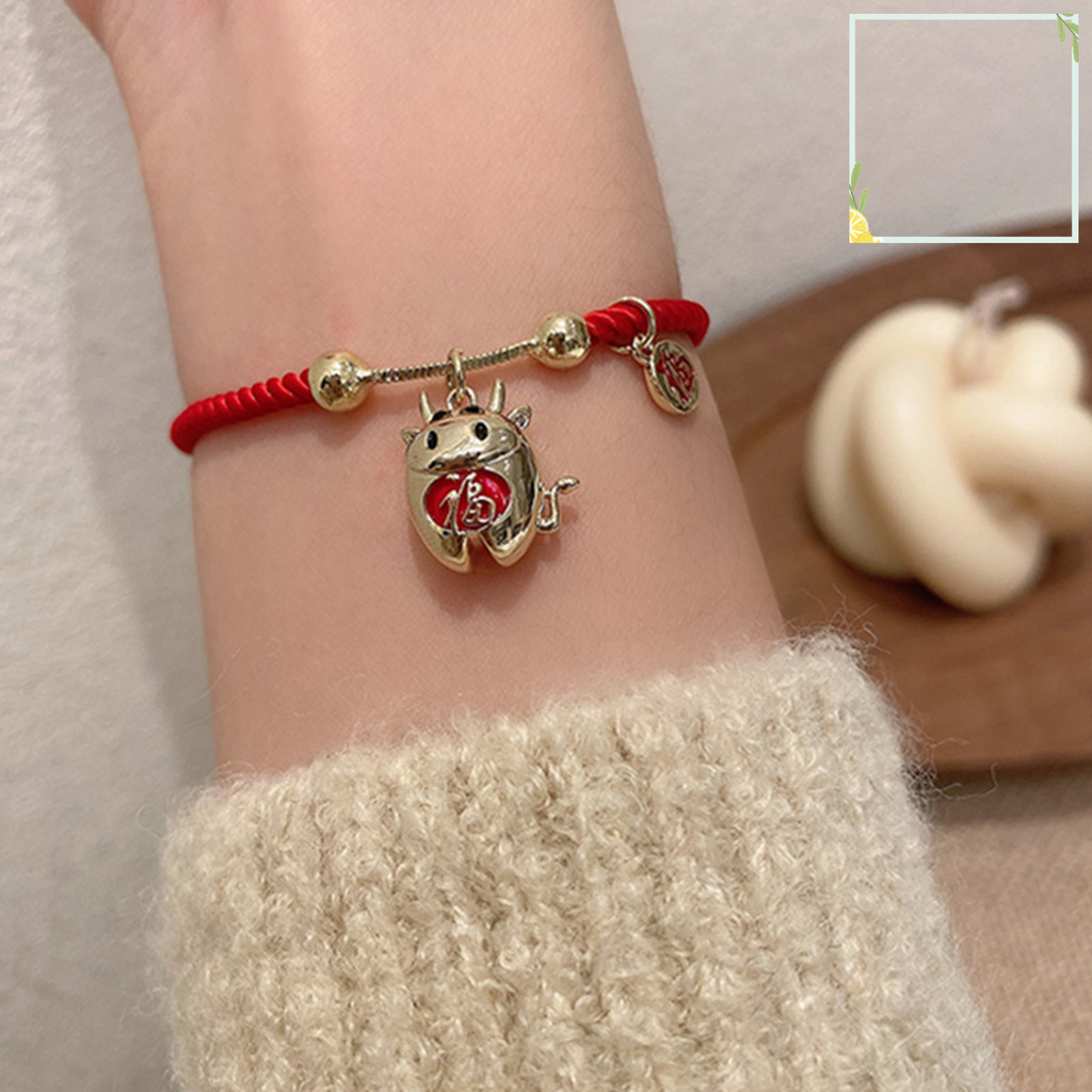 austinstore Braided Bracelet Chinese Zodiac Lucky Symbol Alloy Adjustable Charm Ox Bangle for Spring Festival