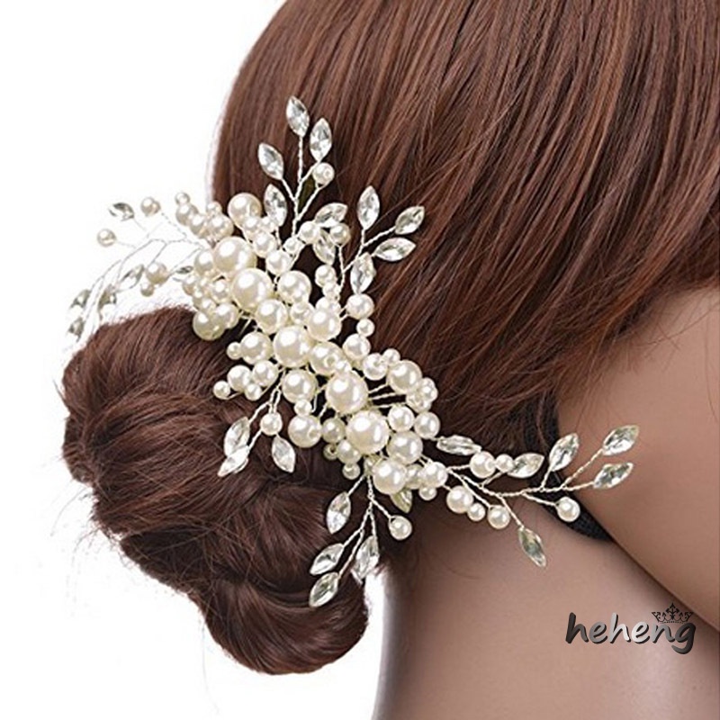 Lược Cài Tóc Hình Vương Miện Đính Ngọc Trai Giả Cho Cô Dâu