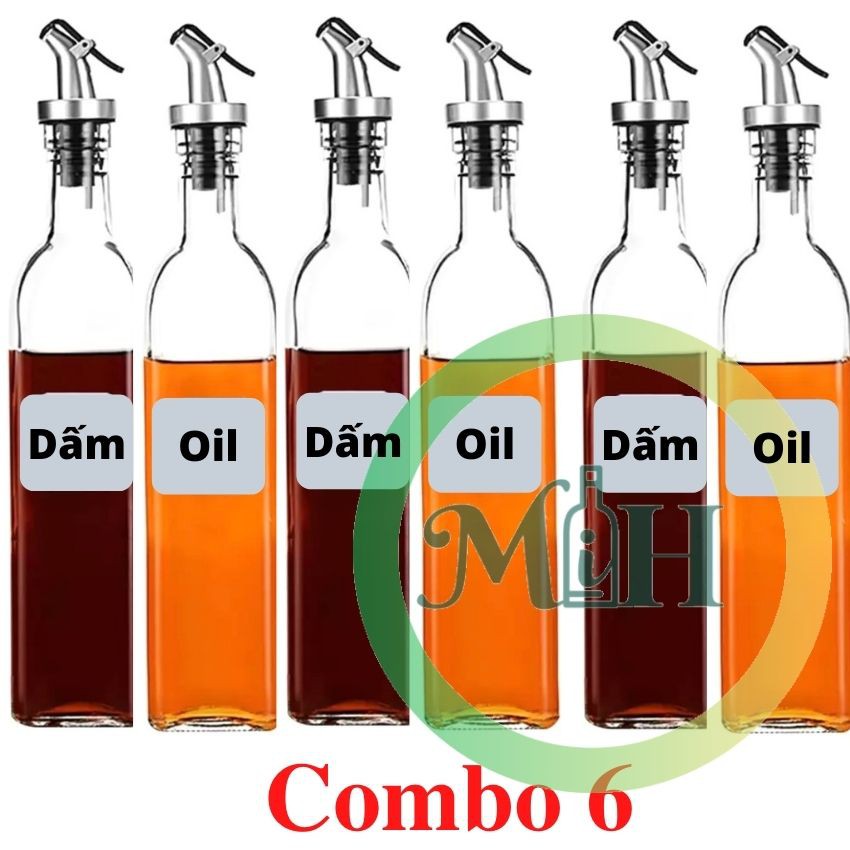 (Combo 6) Bình đựng gia vị thủy tinh chai đựng dầu ăn rót dấm nước mắm xì dầu nước tương có vòi rót chiết 500ml ML-6CD54