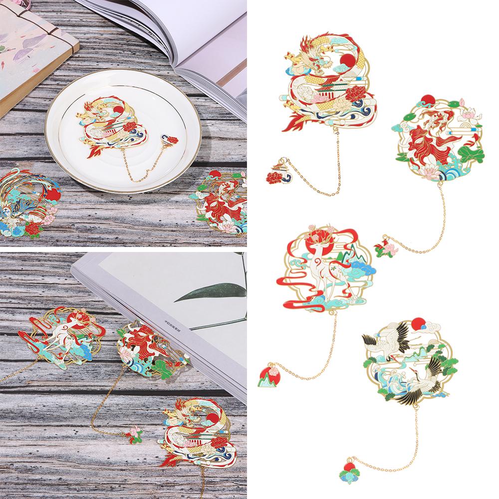 JANE Brass Bookmark School Office Supplies Pendant Chinese style Retro Painted