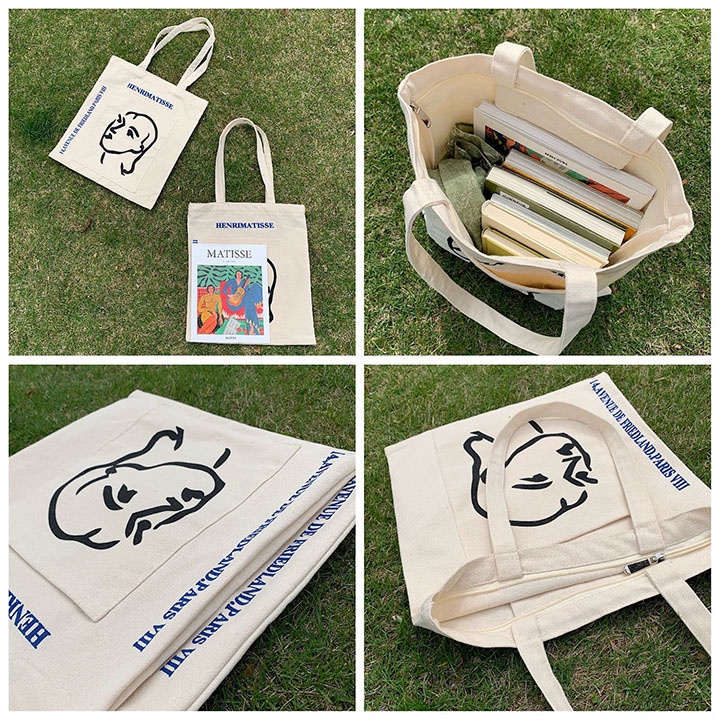 Túi tote vải canvas có khóa phong cách Hàn Quốc