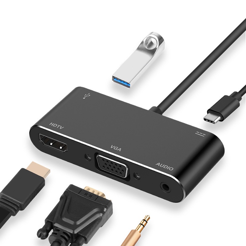 Thiết Bị Chuyển Đổi 5 Trong 1 Usb C Sang HDMI 4k VGA USB3.0 HUB PD 3.5mm Type-C Cho Laptop / Điện Thoại