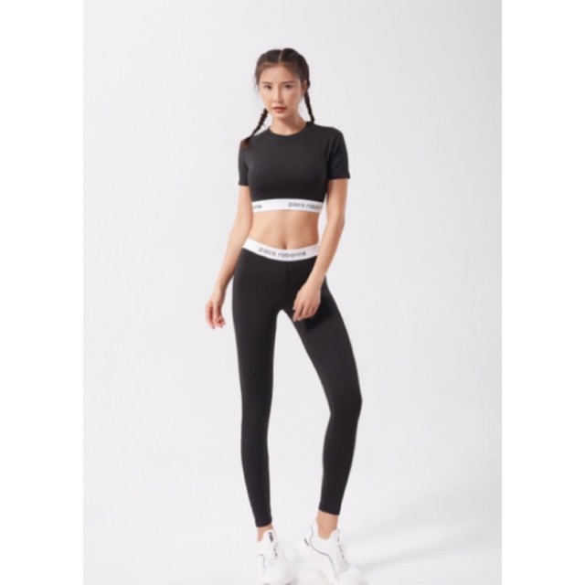 Bộ tập gym nữ, đồ thể thao nữ tay ngắn cạp chun chữ
