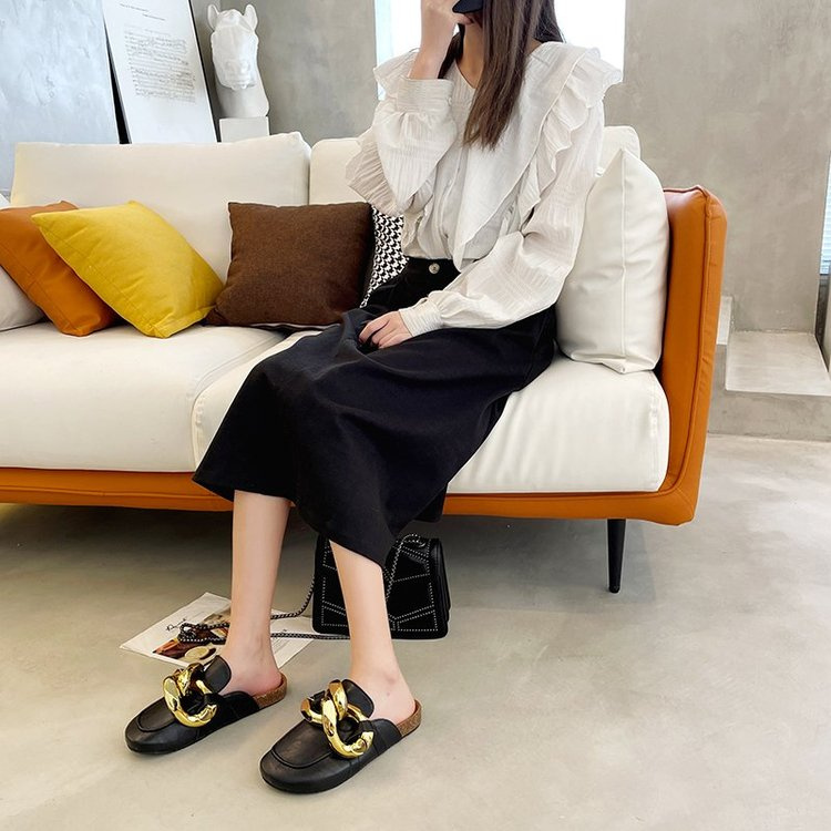 Fashion Chain Decoration Ulzzang Lazyshoes Loafer Slippers Women Shoes