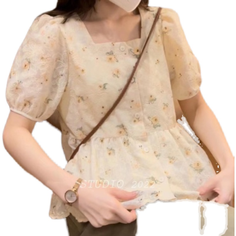 Áo Cardigan Ngắn Tay Cổ Vuông Họa Tiết Hoa Phong Cách Mùa Hè Mới