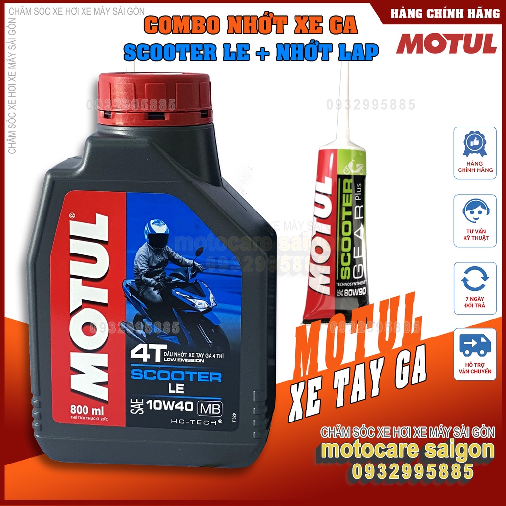 [HCM]] Combo Motul Scooter 10W40 800ml và nhớt hộp số ( lap ) láp xe tay ga Motul Gear Oil 80W90 120ml